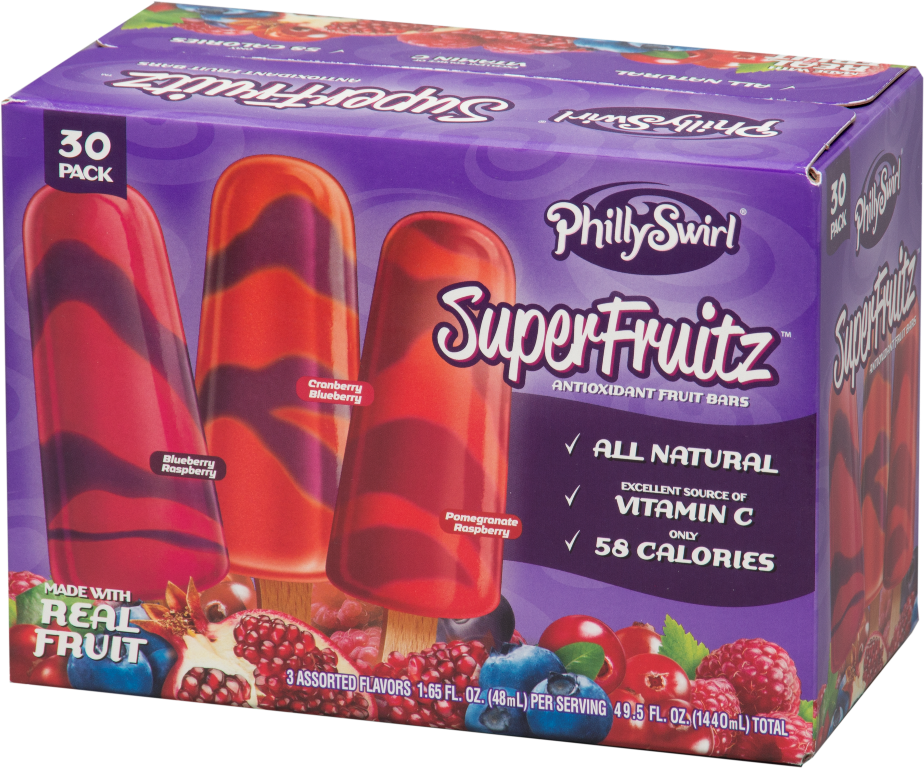 PhillySwirl SuperFruits ice pop packaging