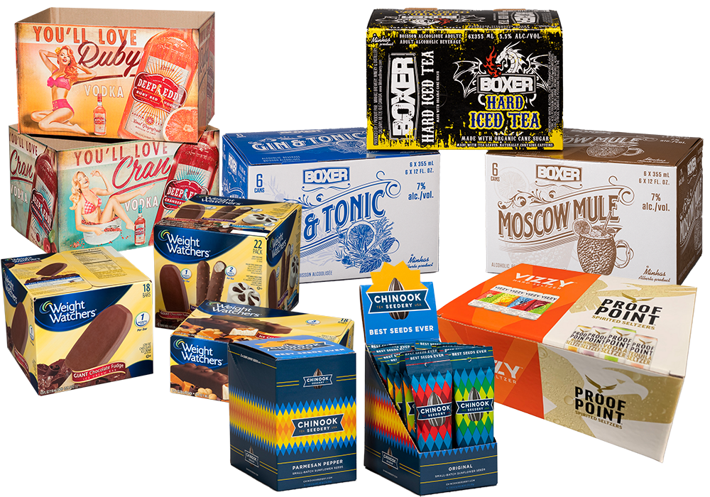 Display of custom packaging for food and drink consumer products