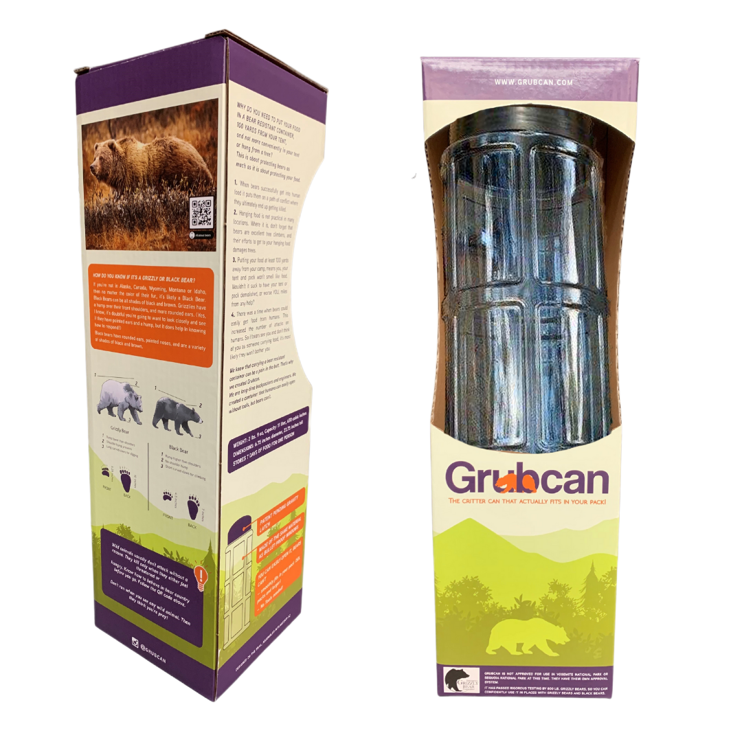 Consumer packaging for Grubcan. Displaying custom windowed carton with product inside.